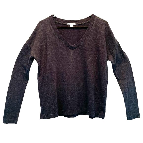 James Perse Drop Shoulder Cotton Blend Long Sleeve V-neck Knit Top - Picture 1 of 9